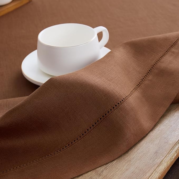 Solino Home Linen Placemats Set of 4 - Classic Hemstitch Brown Placemats 14 x 19 Inch - 100% Pure Linen Table Mats for Fall, Autumn, Thanksgiving