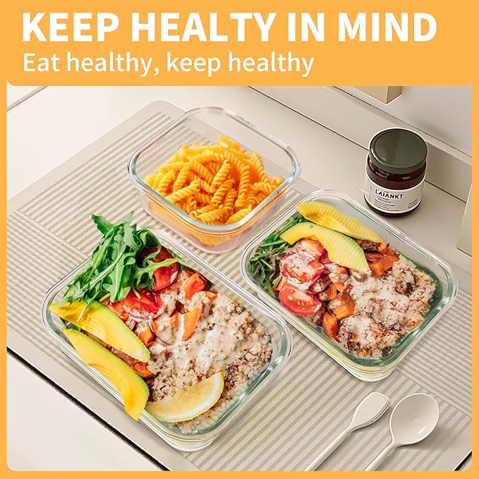 Skroam 15 Pack Glass Food Storage Containers with Lids Airtight, Glass Meal Prep Containers, Lunch Containers with Lids for Microwave, Oven, Freezer and Dishwasher Safe