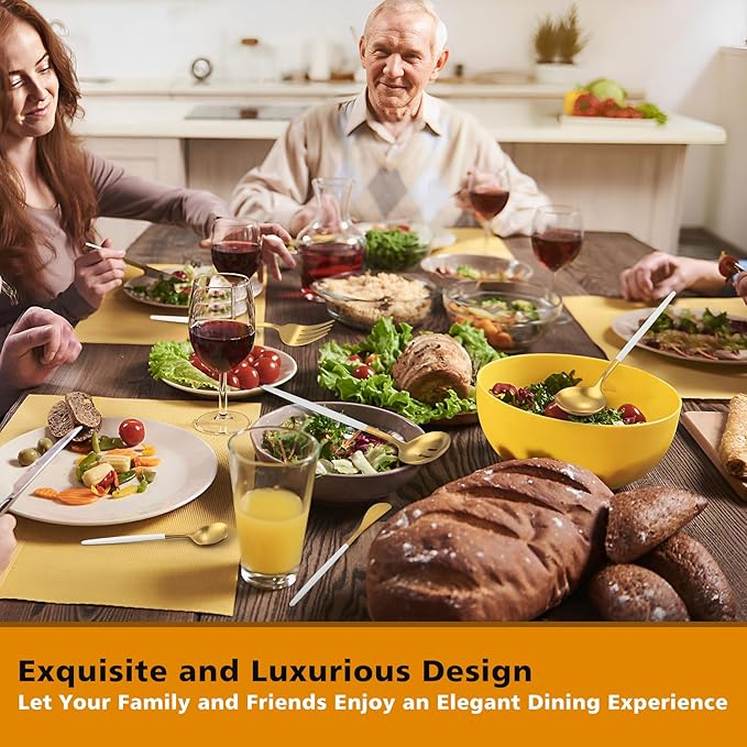 Matte Whitegold Serving Set,Oliviola 5-Piece Stainless Steel Large Hostess Set with Round Edge, Satin Finished, Dishwasher Safe -Large Spoon, Large Fork,Butter Knife,Sugar Spoon & Slotted Spoon