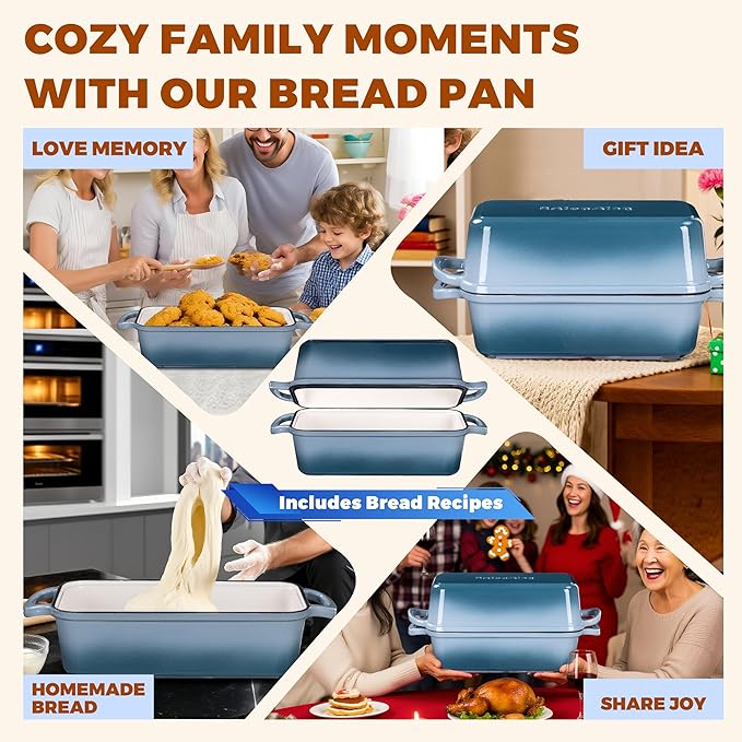 11x5 Inch Cast Iron Bread Loaf Pan With Lid, 5.8 Qt Large Loaf Pan for Sourdough Bread Baking, Heavy Duty Dutch Oven Bread Pan For a Crispy Crust, Seasalt