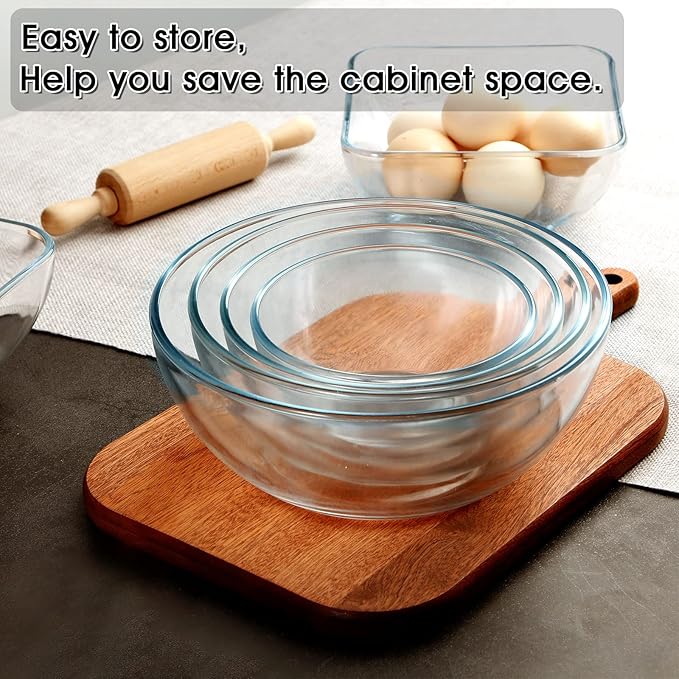 NUTRIUPS 5 Inch Small Glass Bowls, Glass Dessert Bowl Set, Clear Tempered Glass Sauce Bowls for Kitchen Microwave and Oven Safe