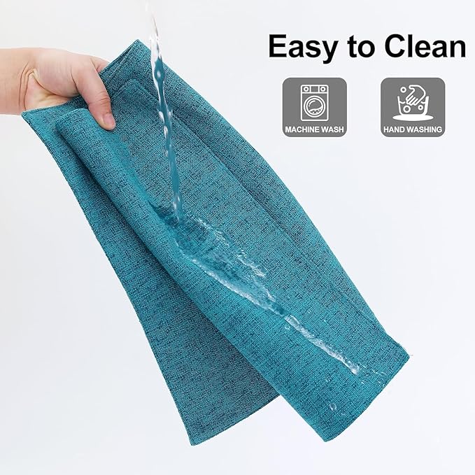 Homaxy Cloths Placemats for Dining Table Set of 8, Heat Resistant Washable Cotton Linen Blend Table Mats, Easy to Clean Place Mats for Indoor Outdoor Party Kitchen Decoration, 13" x 19", Teal