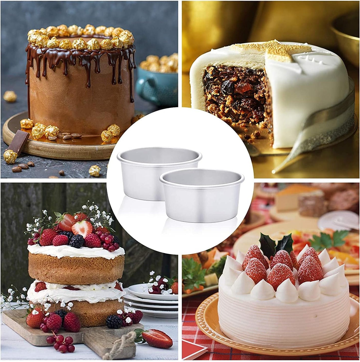 HomeMall 4 Inch Aluminum Round Cake Pan, 8 Pieces Non-stick Mini Cake Baking Pan - Layer Baking Round Cake Pans Set for Home Kitchen DIY Baking Tools Supplies