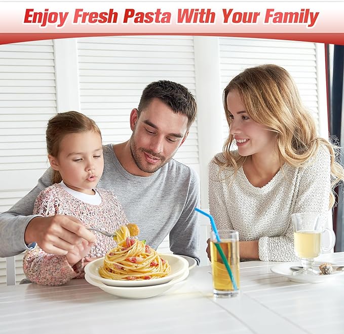 Sailnovo Pasta Maker Machine, 180 Roller Pasta Maker, 9 Adjustable Thickness Settings 2-in-1 Noodles Maker with Rollers and Cutter, Perfect for Spaghetti, Fettuccini, Lasagna or Dumpling Skin Red