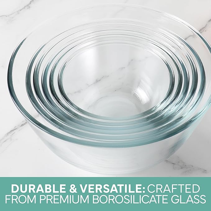COOK WITH COLOR 12 Pc Glass Mixing Bowl Set with Lids – Borosilicate Glass Nesting Bowls for Cooking, Baking and Meal Prep, Mint