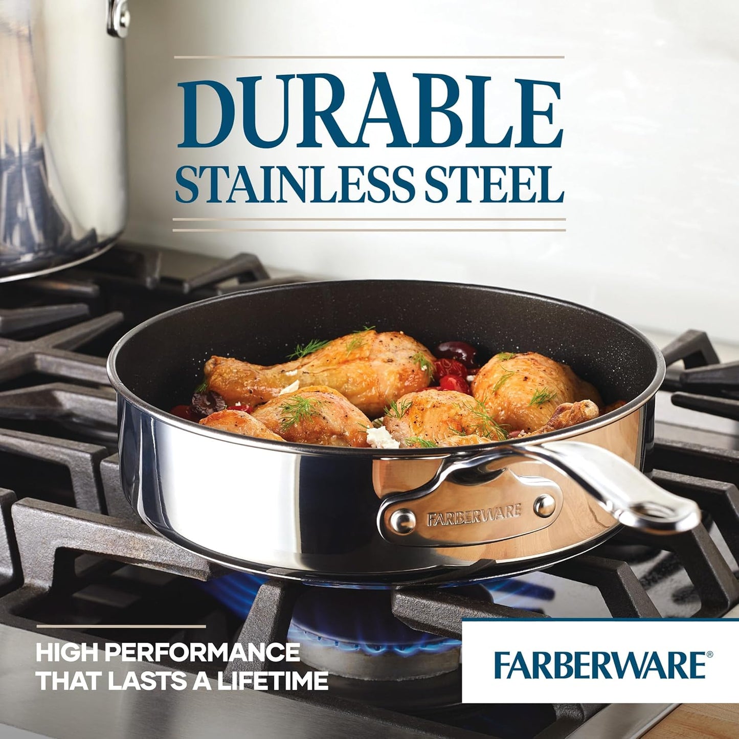 Farberware Millennium Stainless Steel Nonstick Cookware Set, 10-Piece Pot and Pan Set, Stainless Steel