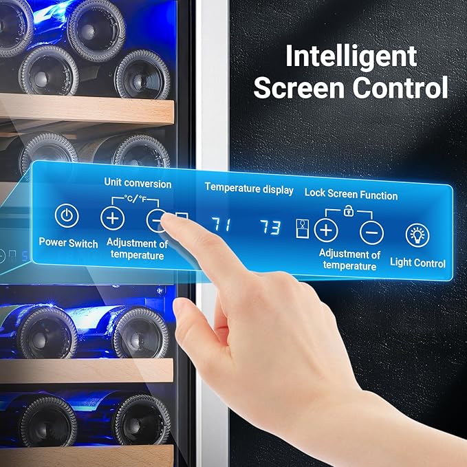 BODEGA 15 Inch Wine Fridge Dual Zone, 30 Bottle, Black Under Counter Freestanding Wine Cooler For Home and Kitchen, with Double-Layer Glass Door, Digital Temperature Control and Temperature Memory.