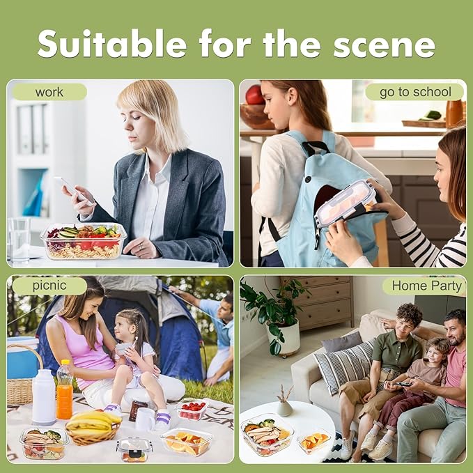 Liuruiyu 8 Pack Glass Food Storage Containers with Lids, Meal Prep Containers, Airtight Bento Boxes with Leak Proof Locking for Microwave, Oven, Freezer and Dishwasher, BPA Free