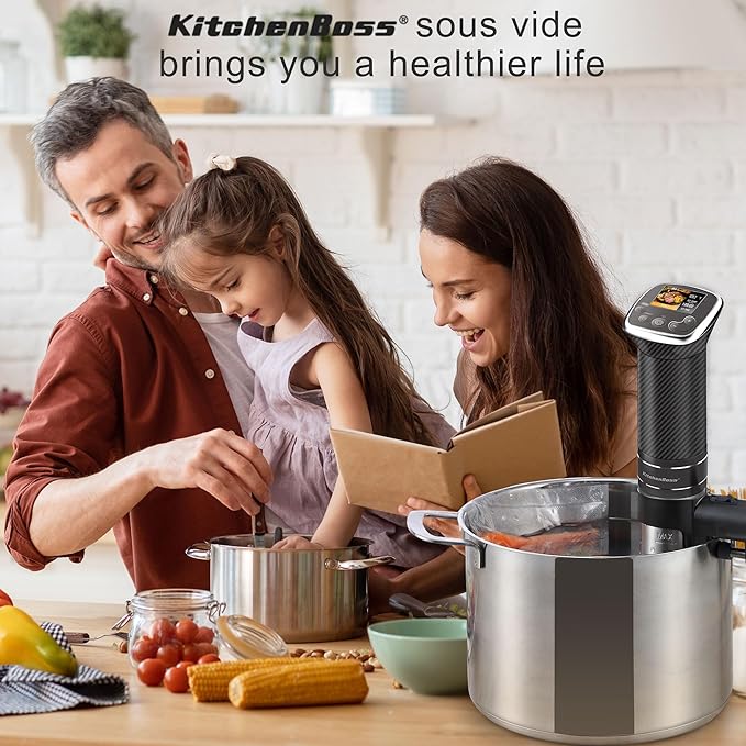 KitchenBoss Sous Vide Cooker Machine: Ultra-quiet Sous Vide Precision Cooker Built-in TFT Color Recipes, 1100W Sous-vide Immersion Circulator, Brushless Motor IPX7 Waterproof Stainless Steel