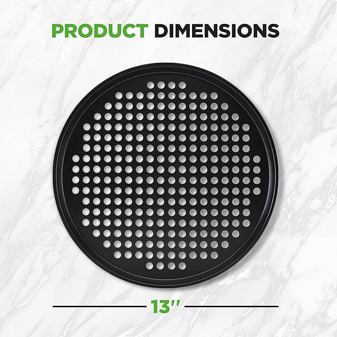 NutriChef 2-Pack 13’’ Non-Stick Pizza Pans, Round Pizza Pans for Oven, Commercial-Grade Carbon Steel, Non-Stick Gray Coating, Ideal for Baking Pizza, Cookies and More, Dishwasher Safe