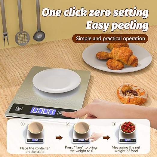 33lb Digital Scale Kitchen Food Scale Weight Grams and Ounces Pounds/Ounces/Grams be Freely Changed for Daily Use, Home Baking Stainless Steel Material