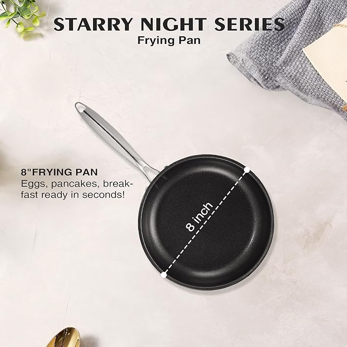 KITEXPERT Non Stick Frying Pans with Lid, 8" Titanium Ceramic Pan Nonstick Stainless Steel Skillet, PFAS PFOA & PTFE Free, Quick-Cool Handle, Dishwasher & Oven Safe, Compatible with All Cooktops