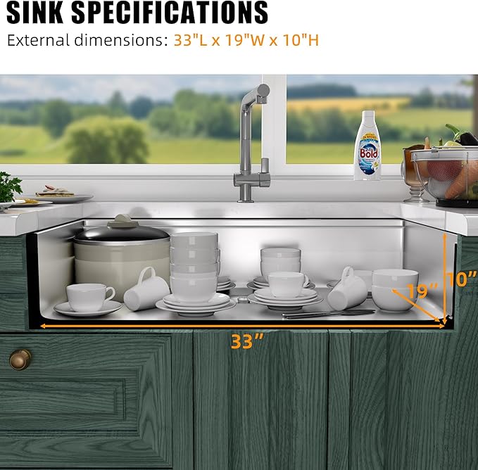 33 Undermount Kitchen Sink, 33x19 Stainless Steel Sinks 16 Gauge Deep Single Bowl Workstation,Under Counter Kitchen Sink with Built-in Accessories
