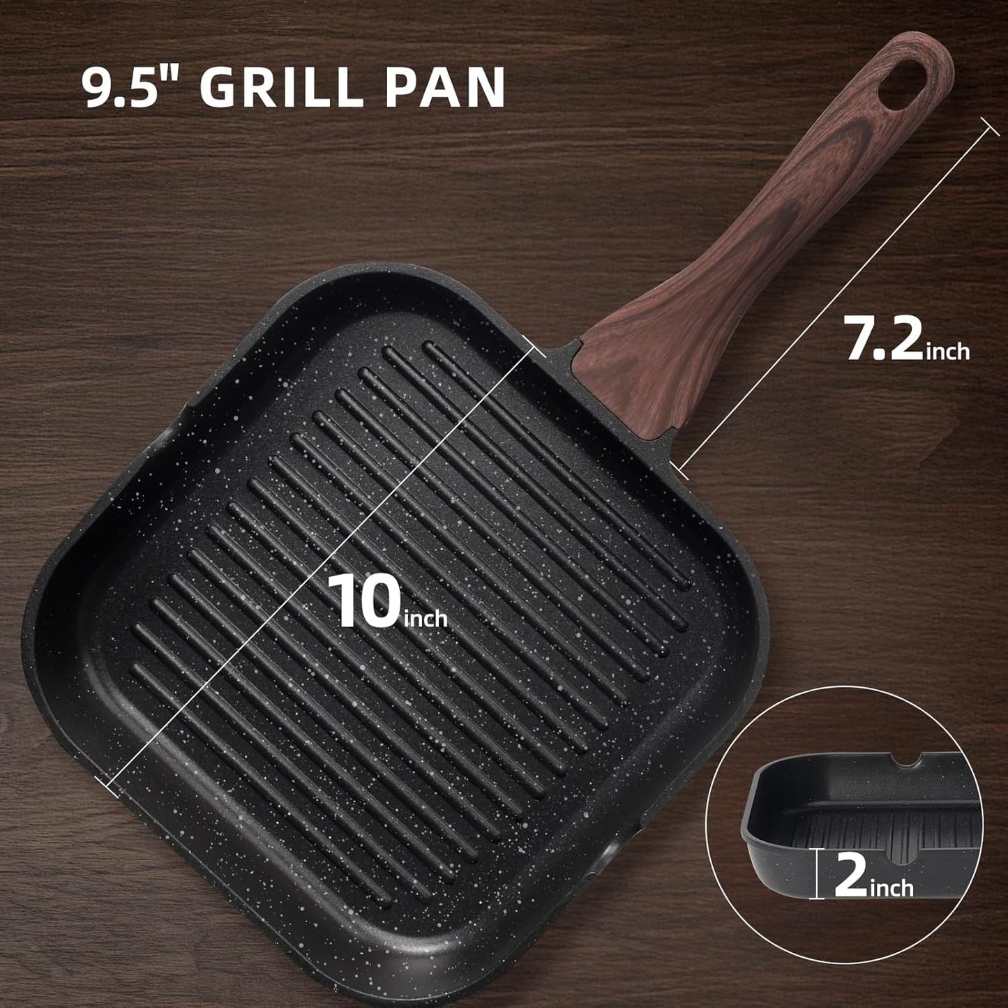 Kikcoin Nonstick Grill Pan for Indoor Cooking,9.5 Inch Versatile Griddle for Stove Tops Steak Pan with Pour Spouts