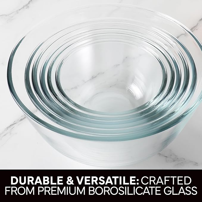 COOK WITH COLOR 12 Pc Glass Mixing Bowl Set with Lids – Borosilicate Glass Nesting Bowls for Cooking, Baking and Meal Prep, Black