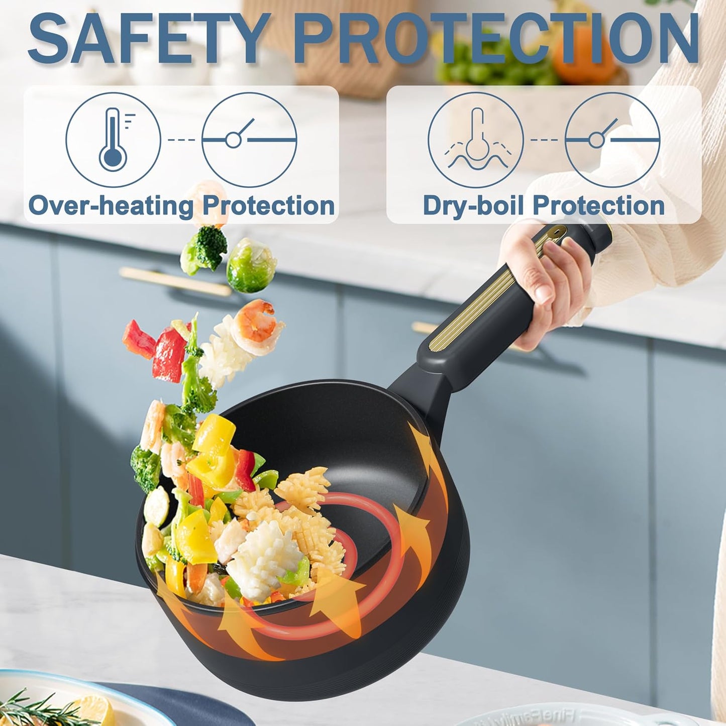 TOPWIT Hot Pot Electric with Steamer, 2L Multifunctional Electric Pot, Non-Stick Sauté Pan, Portable Pot for Steak, Fried Rice, Ramen, Soup with Dual Power Control (Silicone Spatula Included), Grey