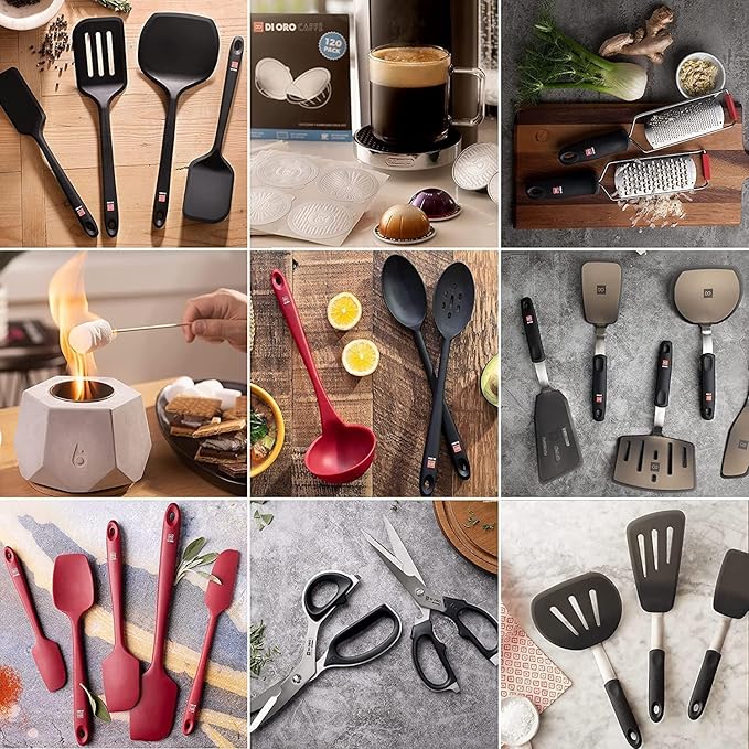 DI ORO Silicone Turner Spatula Set - Kitchen Spatulas for Nonstick Cookware - Cooking Utensils for Flipping Eggs & Pancakes - 600°F Heat-Resistant BPA Free Turners - Dishwasher Safe (2pc, Black)