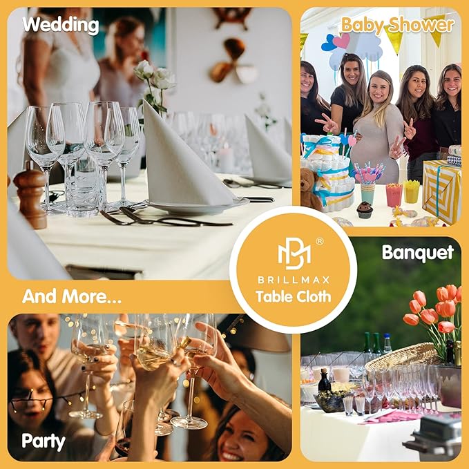 BRILLMAX 10 Pack Ivory Tablecloths for 6 Foot Rectangle Tables 60 x 102 Inch - 6ft Rectangular Bulk Linen Polyester Fabric Washable Cloth Cover for Wedding Reception Banquet Birthday Party