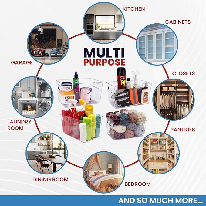 Clear Plastic Stackable Storage Bins with Lids, Pantry Organizers and Storage Containers Fridge Organizer Bins Kitchen Cabinet Organizer Bin for Organizing Under Sink Refrigerator Organization