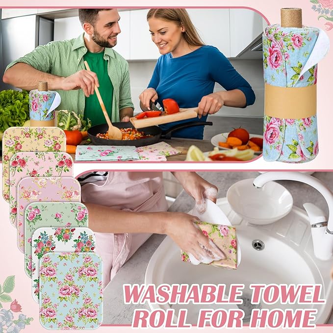 36 Pack Reusable Cleaning Cloths Washable Cotton Kitchen Dish Towels for Home Christmas Party Supplies Bulk, 9.84x11.81in (Countryside Flowers)