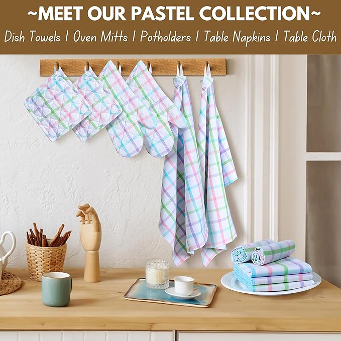 Native Fab 4 Piece Set - 2 Oven Mitts & 2 Potholders, Heat Resistant, 100% Cotton, Quilted Design, Non-Slip Grip, Ideal for Baking, Cooking, BBQ, Kitchen Protection, Multi-Color Checks