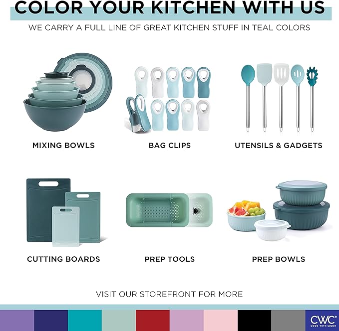 COOK WITH COLOR Prep Bowls with Lids- Wide and Deep Nesting Plastic Small Mixing Bowl Set with Lids, 12 Piece Set - Wide Bowls, Teal