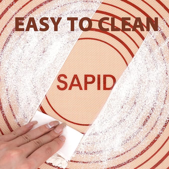 Sapid Extra Thick Silicone Pastry Mat Non-slip with Measurements for Non-stick Silicone Baking Mat Extra Large, Dough Rolling, Pie Crust, Kneading Mats, Countertop, Placement Mats (20" x 28", Red)