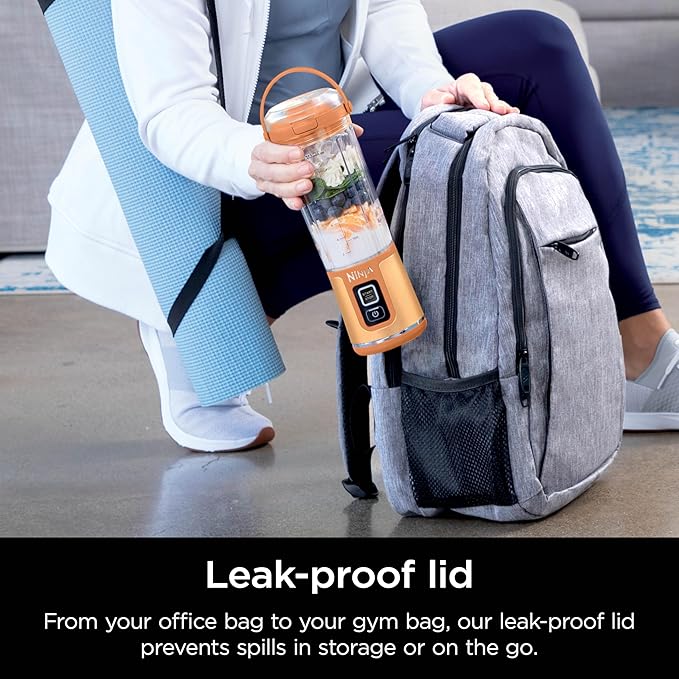 Ninja Blast Portable Blender, Cordless, 18oz. Vessel, Personal Blender for Shakes & Smoothies, BPA Free, Leakproof Lid & Sip Spout, USB-C Rechargeable, Dishwasher Safe Parts, Orange Apricot, BC151AO