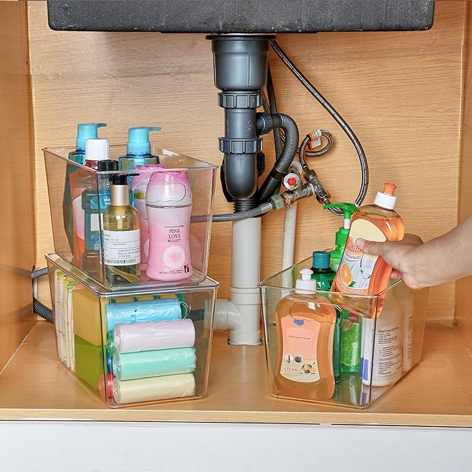 Vtopmart 6 Pack Clear Stackable Storage Bins with Lids,XLarge Plastic Containers with Handle for Pantry Organizer and Storage,Perfect for Kitchen,Fridge,Cabinet, Closet,Bathroom Organization