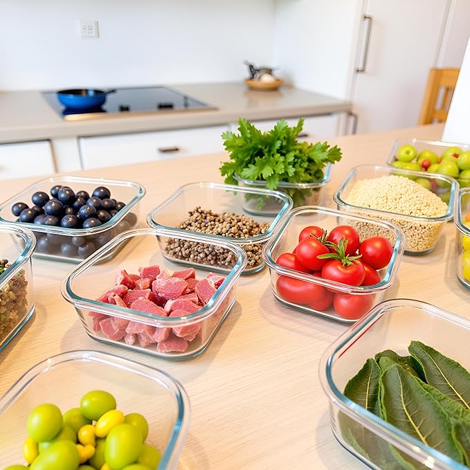 2 Cup Square Glass Food Storage Containers, Small Square Storage Containers With Airtight Lids Leak-proof, BPA free 16oz Glass Meal Prep Bowls, Dishwasher, Microwave, Freezer Safe (White)