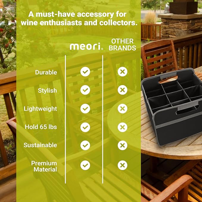 meori Black Foldable Wine Carrier 9 Slot Lava Collapsible Storage Tastings Grocery Shopping Car Bottles Milk Soda Beer B100339