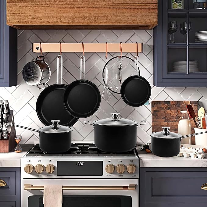 Stainless Steel pots and pans set, 10 Piece Nonstick Kitchen Induction Cookware Set,Works with Induction/Electric and Gas Cooktops, Nonstick, Dishwasher, Black