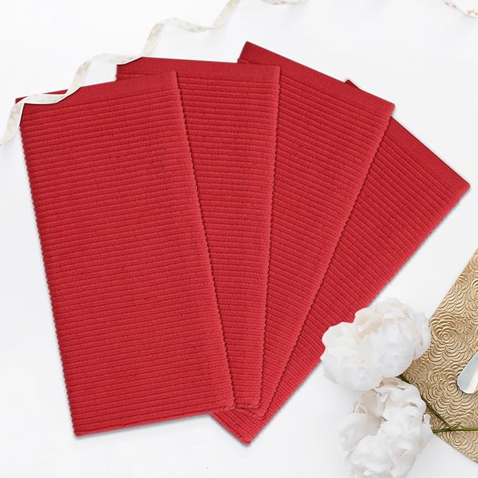 Homaxy Premium Kitchen Towels (18"x 28", 6 Pack), Large 100% Cotton Kitchen Hand Towels, Ultra Absorbent Ribbed Terry Tea Towels Set with Hanging Loop, Red