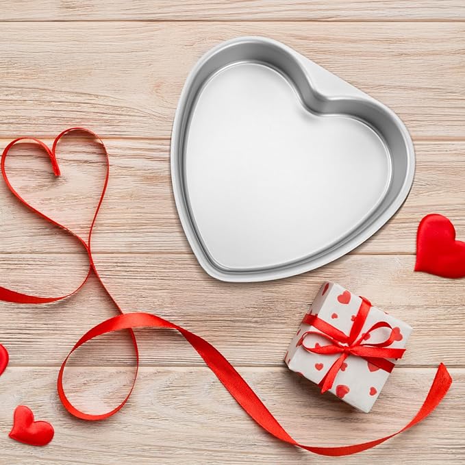 3 Pcs Silver Heart Shaped Cake Pans, 8 Inches Aluminum Cake Baking Tins Molds for Wedding, Birthday, Kitchen and DIY
