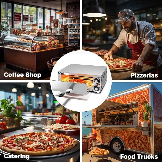 PYY Indoor Electric Pizza Oven - Countertop Pizza Maker Machine Commercial Stainless Steel With Crumb Tray for Home 12in
