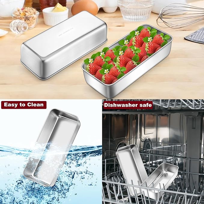 LIANYU Stainless Steel Loaf Pan, 12x5 Inch Large Bread Pan for Baking, Metal Bakeware for Meatloaf, Sourdough Bread, Lasagna, Cake, Healthy & Non Toxic, Oven & Dishwasher Safe