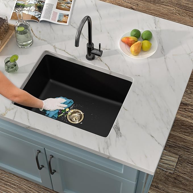22"x17" Undermount Wet Bar Sink - Matte Black Granite Composite Quartz Classic Single Bowl Under Counter Small Kitchen Bar Prep RV Sink Basin