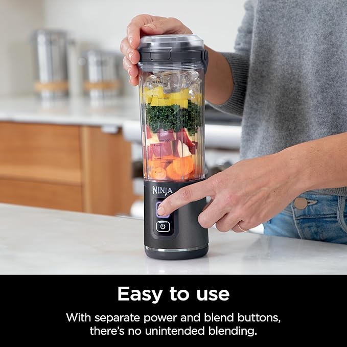 Ninja Blast Portable Blender, Cordless, 18oz. Vessel, Personal Blender For-Shakes and Smoothies, BPA Free, Leakproof-Lid and Sip Spout, USB-C Rechargeable, Dishwasher Safe, Metallic Black, BC151MB