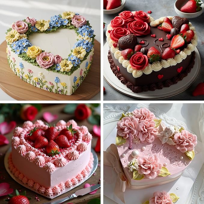 HUAKENER 10 Inch Heart Cake Pan, Set of 2 Heart Shaped Cake Pans with 60 Pieces Parchment Paper, Non-stick Cake Baking Pans for Kitchen Birthday Wedding