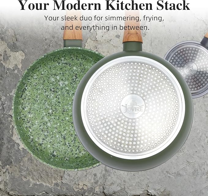 2-Piece Nonstick Cookware Set, 8.5 Inch Frying Pan & 1.43QT Saucepan with Lid | PFAS & PFOA Free Non-Toxic Coating | Induction Compatible, Dishwasher Safe | Pots and Pans Set for Beginner Kitchen