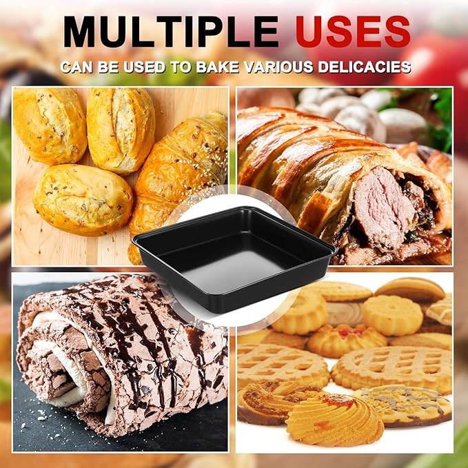 3 Pcs Detroit Style Pizza Pan 10 x 10 x 1.8 Inch Non Stick Rectangle Deep Pizza Pans Pre Seasoned Carbon Steel Sicilian Style Pan Dish Bakeware Kitchenware