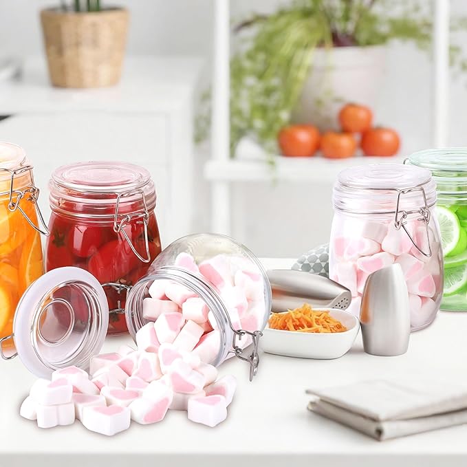 Glass Containers With Lids 16 Oz Wide Mouth Airtight Jars With Locking Lids 2 Pack Food Storage Canisters For Pantry Fridge Kitchen Rubber Sealed Glass Jars For Cereal, Oats, Sugar, Flour,Nuts,Candy