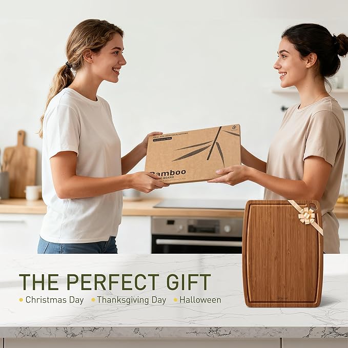 Dishwasher Safe Bamboo Cutting Boards Durable Lightweight Wood Cutting Board for Busy Kitchen, Easy Clean Wooden Chopping Boards with Juice Groove Set of 3 (L+M+S)