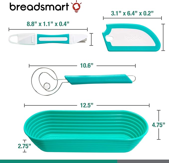 Breadsmart Artisan Bread Making Kit - 5PC Sourdough Bread Baking Supplies Set - Lame, Scraper, Whisk, Banneton Bread Proofing Basket & Cotton Liner