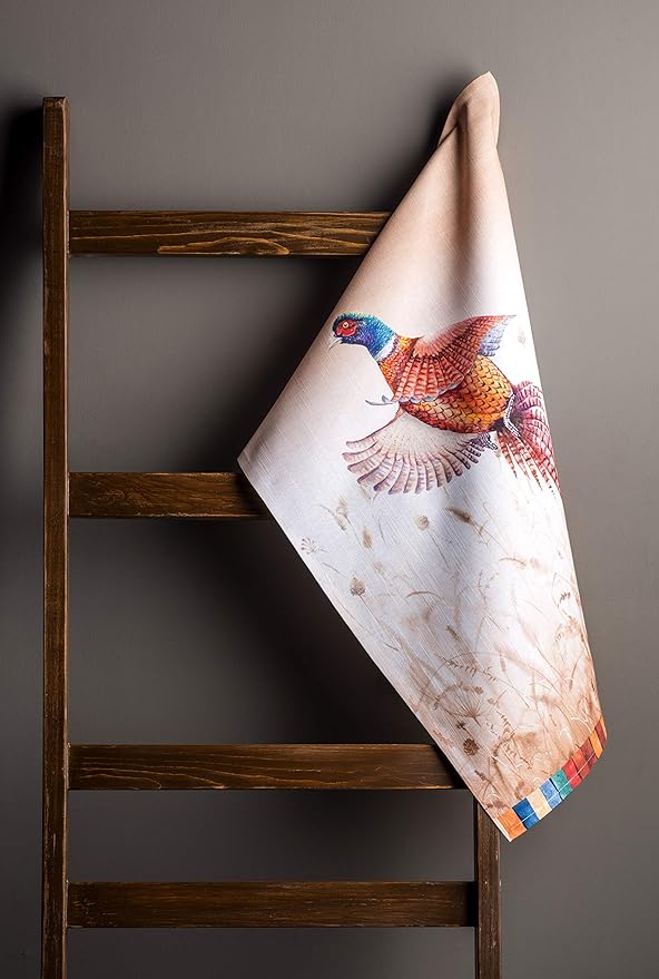 Maison d' Hermine Kitchen Towels Set of 3 100% Cotton 20" x 27.5" Reusable Cloth Tea Dish Towels Absorbent with Hanging Loop for Kitchen Dining Thanksgiving Christmas Decorations (Faisan D'Automne)