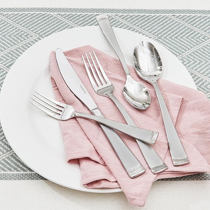 KINGSTONE Silverware Set, 60-Piece Flatware Set for 12, 18/10 Stainless Steel Cutlery Set with Bead Edge, Utensil for Kitchen, Home, Party, Wedding, Mirror Polished, Dishwasher Safe, Featured Gifts