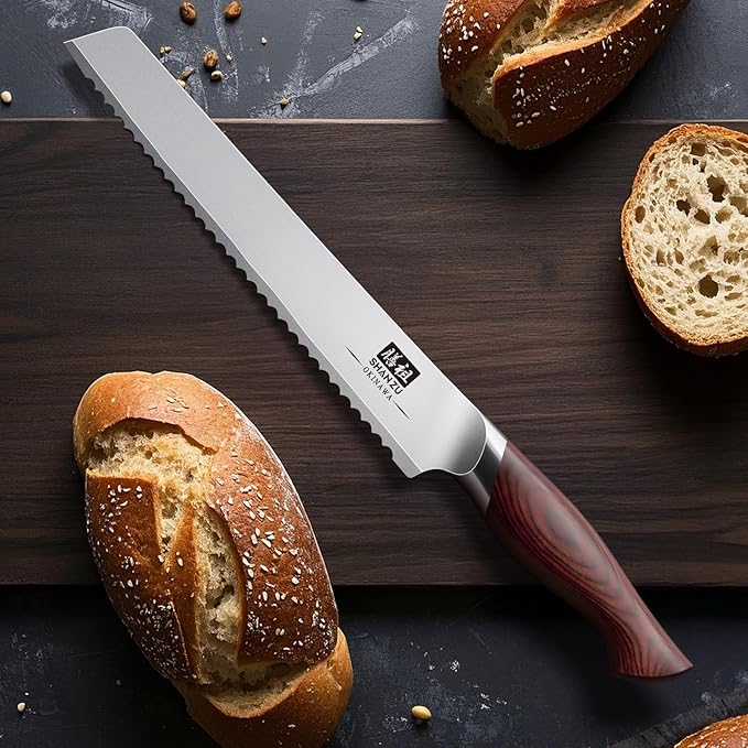 SHAN ZU Bread Knife 8 Inch, Japanese High Carbon 10Cr15Mov Stainless Steel Cake Knife, Razor Sharp Sourdough Slicing Knife, Multifunction Serrated knife for Homemade Bread