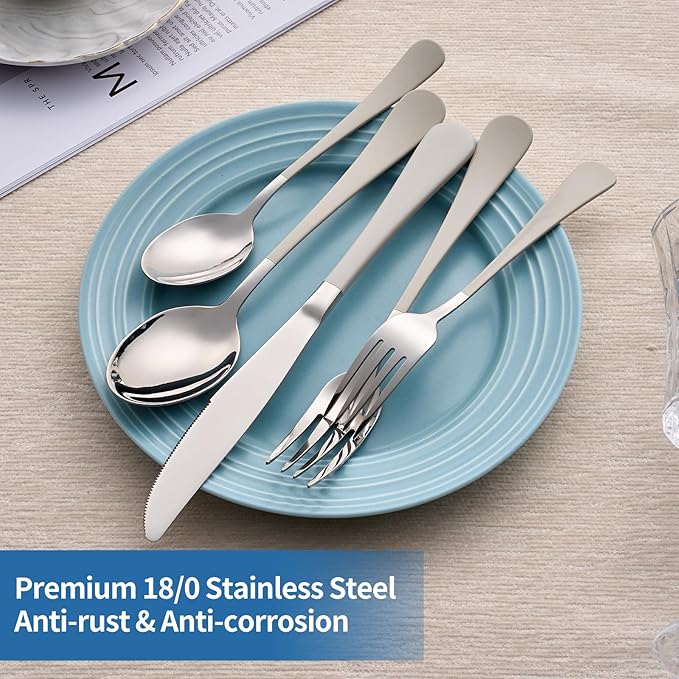 20-Piece Off White Silverware Set, 18/0 Stainless Steel Off White Handle Flatware Set, Service for 4, Modern Cutlery Set Includes Dinner Knives Forks Spoons,Mirror Polished,Dishwasher Safe