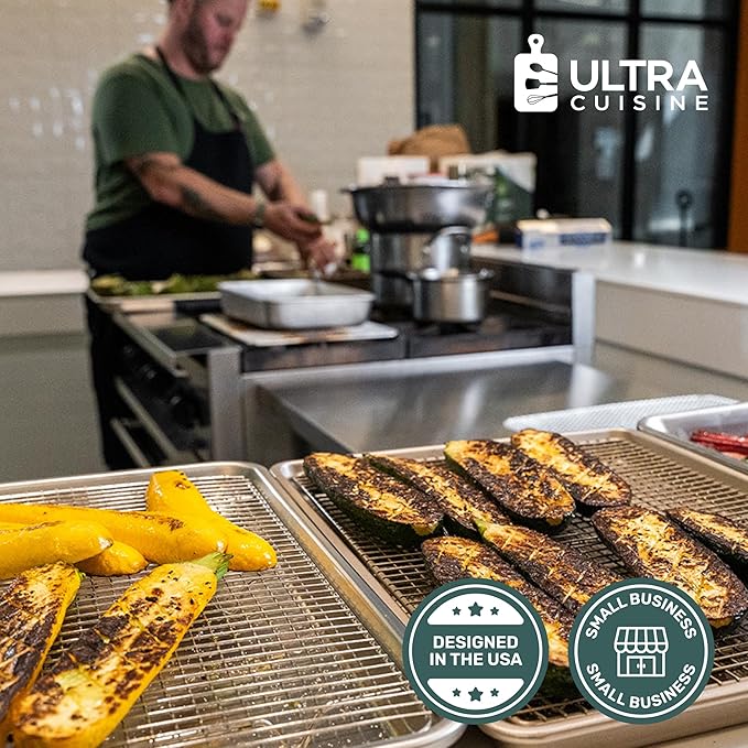 Ultra Cuisine Oven-Safe, Dishwasher-Safe 100% Stainless Steel Cooling & Baking Rack Set - Tight-Wire Bake for Oven Cooking - Heavy Duty - 8.5x12 - Set of 2 - Small Quarter Sheet Pan Cooling Racks