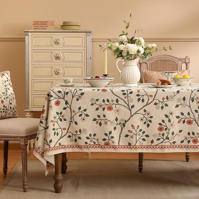 French Tablecloth for Rectangular Tables,Linen Table Cloth with Colorful Floral Pattern,Heavy Durable Table Cover for Dining Thanksgiving Kitchen Decor Party Banquet Christmas,63"*102"
